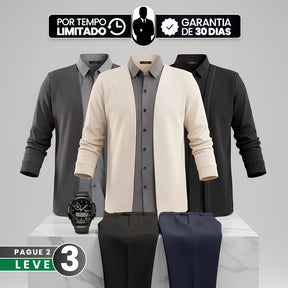 [Leve 3, Pague Só 2] Camisa Dallas Masculina Cardigan em Algodão e Poliéster com Gola Camisa e Design 2 em 1 + BRINDES